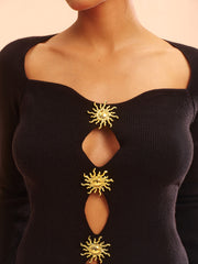 Metal Detail Cut-Out Knit Top