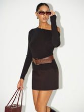 Off-Shoulder Long-Sleeve Knit Top with Belt
