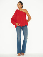 Chiffon One-Shoulder Rosette Shirt