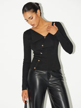 Asymmetric Star-Button Knit Top