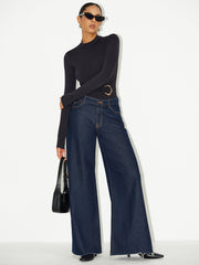 Metal Buckle Stand Collar Long Sleeve Bodysuit