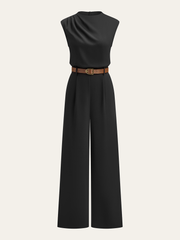 Belted Mock Neck Wide-Leg Jumpsuit