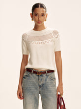 Short-Sleeve Eyelet Knit Sweater