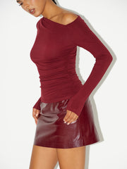 Ruched Asymmetric Off-Shoulder T-Shirt