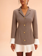 Pleated Hem Panel Houndstooth Blazer Dress