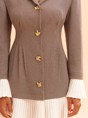 Pleated Hem Panel Houndstooth Blazer Dress