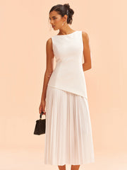 Sleeveless Asymmetric Pleated Midi Dress