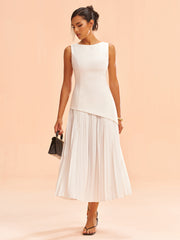 Sleeveless Asymmetric Pleated Midi Dress