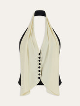 Color-Block Halter Neck Backless Button Top