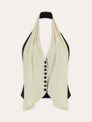 Color-Block Halter Neck Backless Button Top