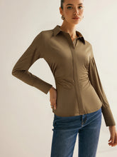 Cotton Blend Ruched Long Sleeve Shirt