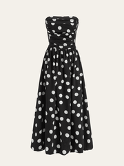Strapless Polka Dot Ruched Maxi Dress