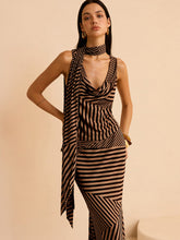 Striped Draped Neckline Skirt Set