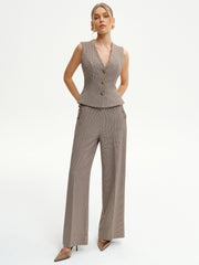 Houndstooth V-Neck Button Vest