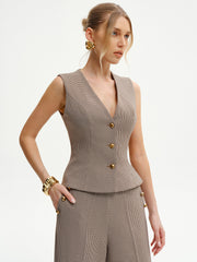 Houndstooth V-Neck Button Vest