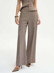 Houndstooth Metal Detail Mid-Waist Pants