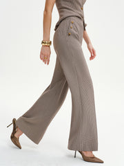Houndstooth Metal Detail Mid-Waist Pants