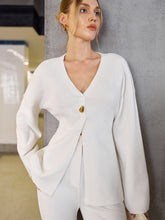 Wool-Blend V-Neck Single-Button Sweater