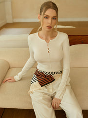 Wool Blend Button-Detailed Neck Sweater