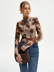 Abstract Print Mesh Long Sleeve T-Shirt