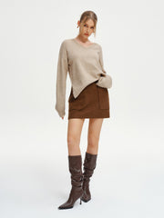 Wool-Blend V-Neck Sweater with Side Slit