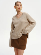 Wool-Blend V-Neck Sweater with Side Slit