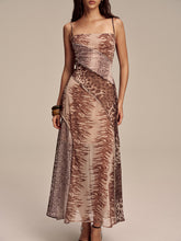 Animal Print Panel Semi-Sheer Mesh Maxi Dress