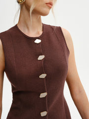 Wool-Blend Sleeveless Button Knit Cardigan