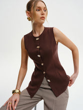 Wool-Blend Sleeveless Button Knit Cardigan