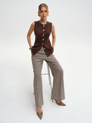 Wool-Blend Sleeveless Button Knit Cardigan