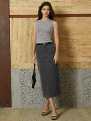 Mid-Waist Midi Skirt without Belt