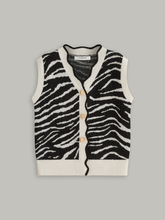 Metal Button Zebra-Striped Knit Vest