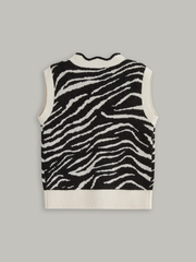 Metal Button Zebra-Striped Knit Vest