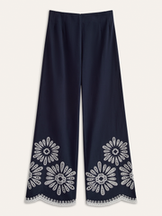 Floral Eyelet Embroidery Cotton Blend Pants
