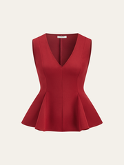 Sleeveless V-Neck Peplum Top