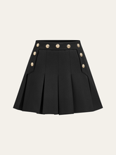 Pleated Mini Skirt with Decor Button