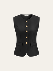 Metal Button Sleeveless Vest