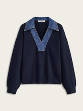 Denim Collar V-Neck Sweater