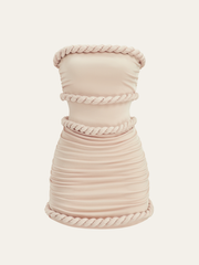Braided Rope Trim Ruched Strapless Dress