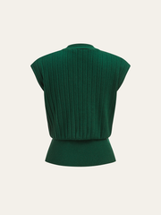 Metal Detail Cap Sleeve Ribbed Knit Vest