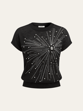 Rhinestone & Pearl Firework Pattern Knit Top