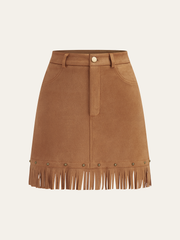Suede Effect Fringe Mini Skirt