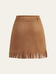Suede Effect Fringe Mini Skirt