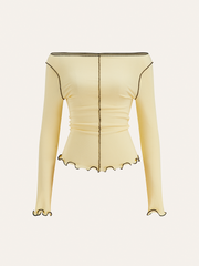 Long Sleeve Contrast Trim Ruffled T-Shirt