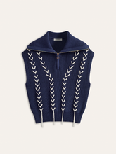 Zip Collared Knit Vest with Stitch Detailing