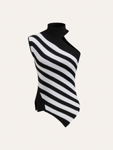 Striped Asymmetric Mock Neck Sweater Vest