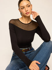 Sheer-Paneled Long-Sleeve Top