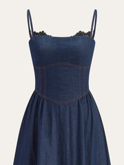 Lace Trim Denim Cami Maxi Dress