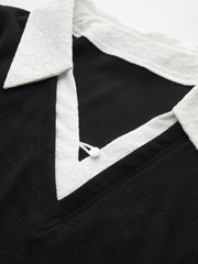 Contrast Lace Collar Cotton Blend T-Shirt