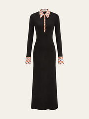 Print Trim Shirt Collar Maxi Dress